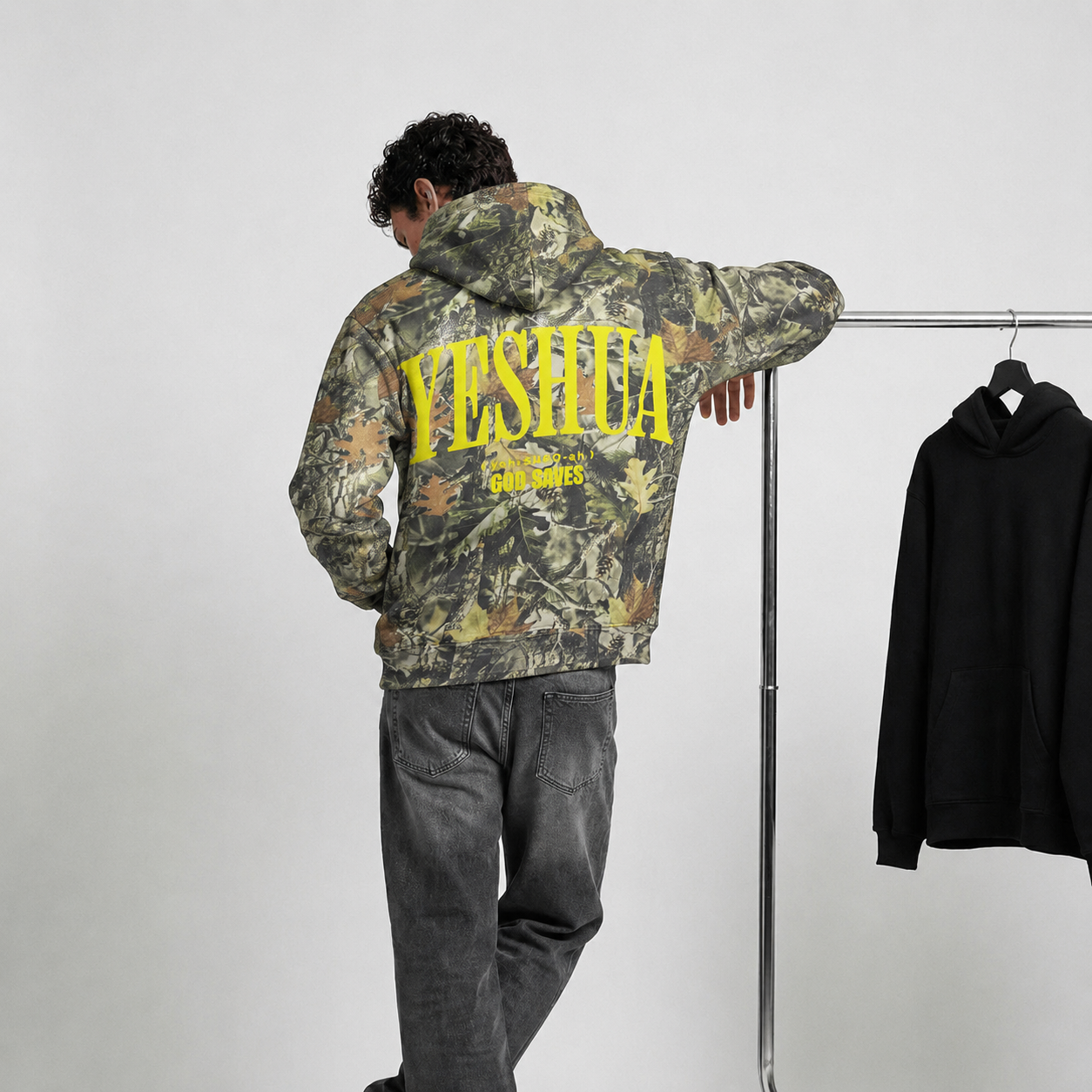 YESHUA “God Saves” Camo Hoodie – Christian Streetwear Heavyweight Pullover