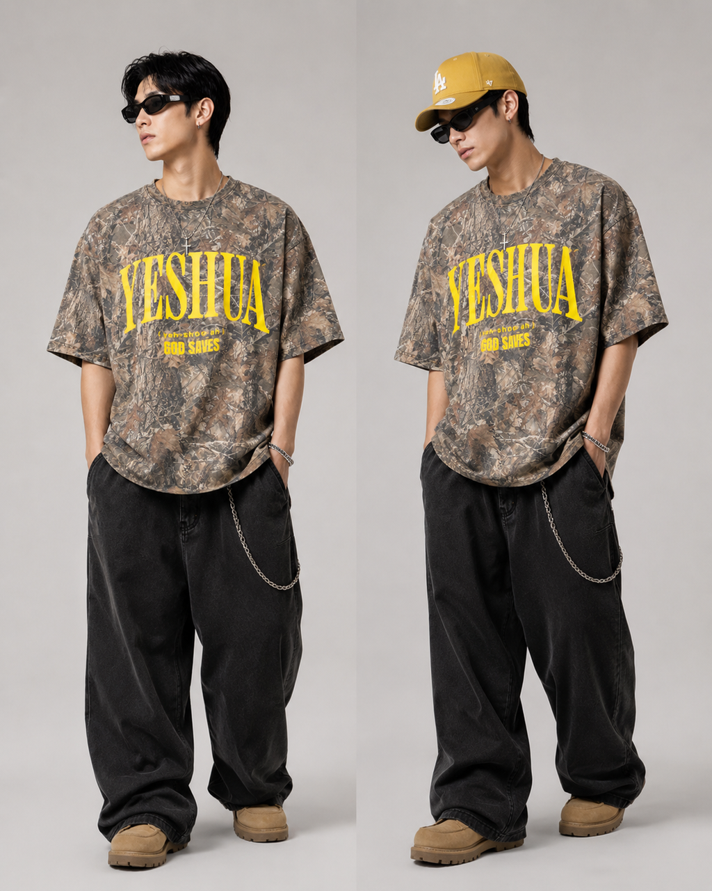 YESHUA “God Saves” Camo Tee – Christian Streetwear Heavyweight T-Shirt