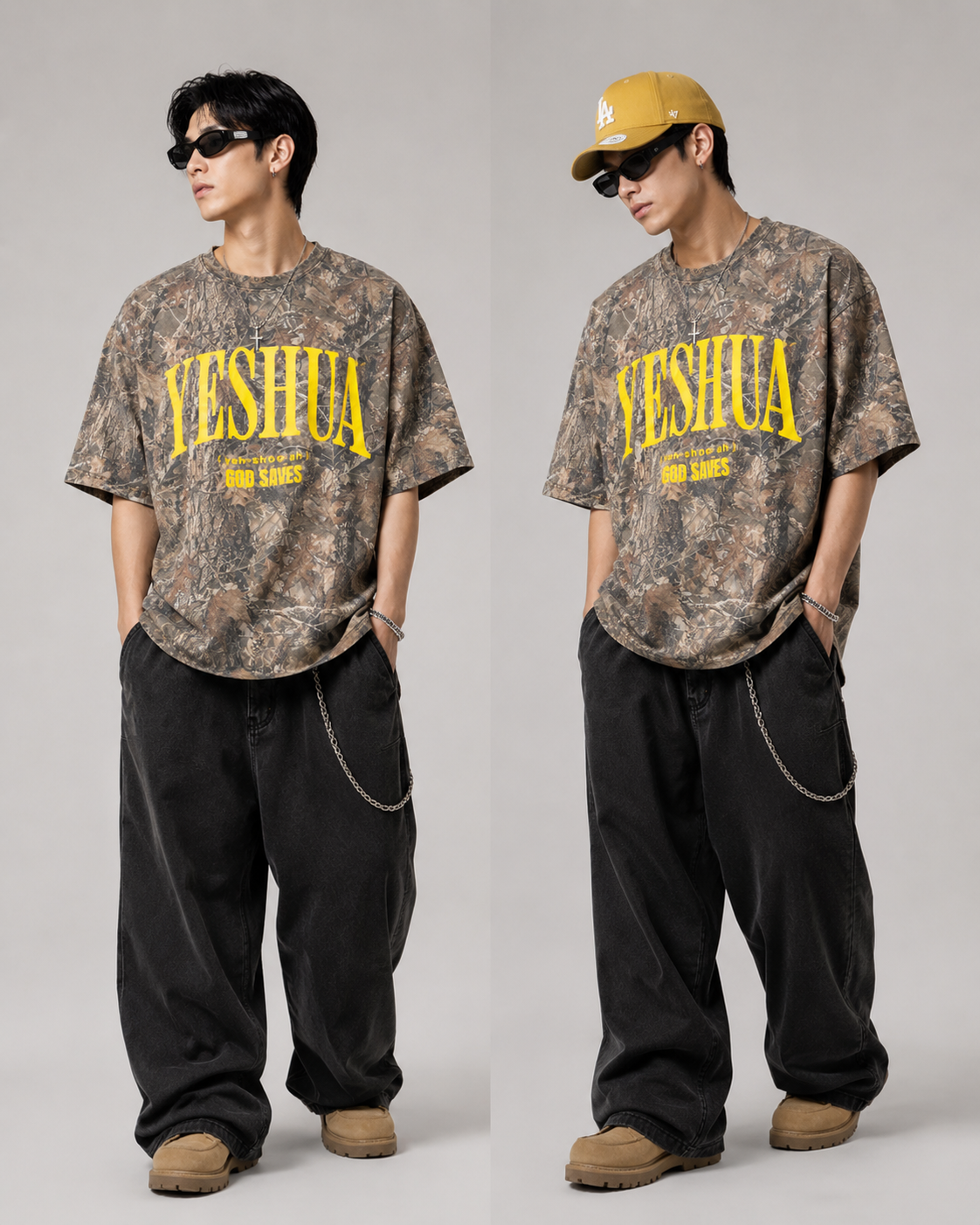 YESHUA “God Saves” Camo Tee – Christian Streetwear Heavyweight T-Shirt