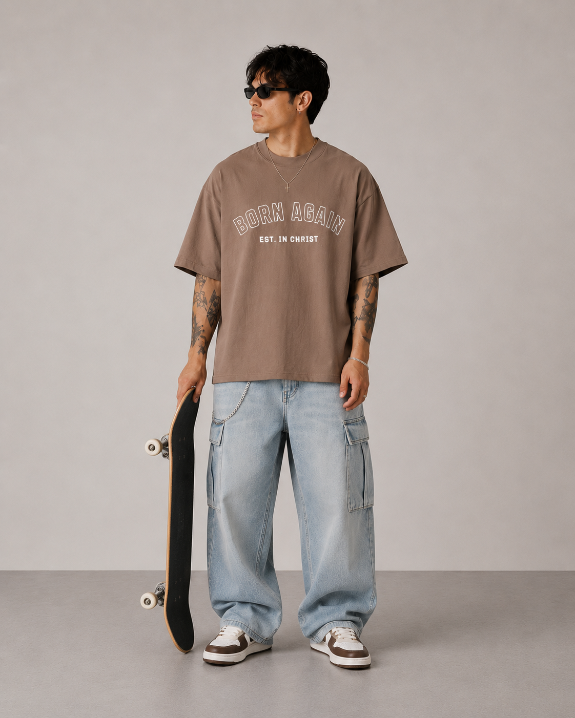 Born Again “Established in Christ” Heavyweight Christian Streetwear Tee (Brown)