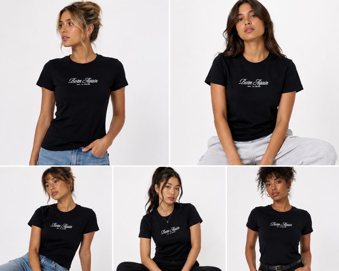 Born Again “Established in Christ” Fitted Baby Tee – Women’s Christian Streetwear (Black)