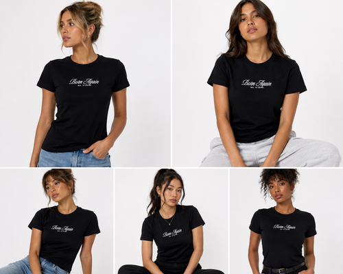 Born Again “Established in Christ” Fitted Baby Tee – Women’s Christian Streetwear (Black)