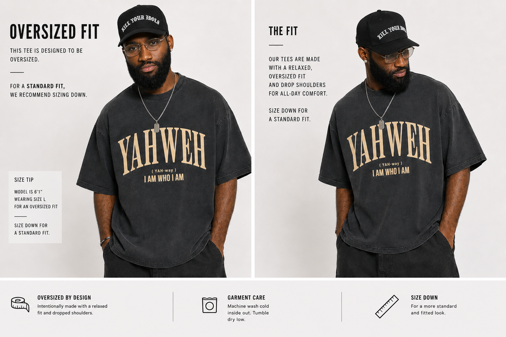 YAHWEH “I AM WHO I AM” Heavyweight Christian Streetwear Tee (Vintage Black)