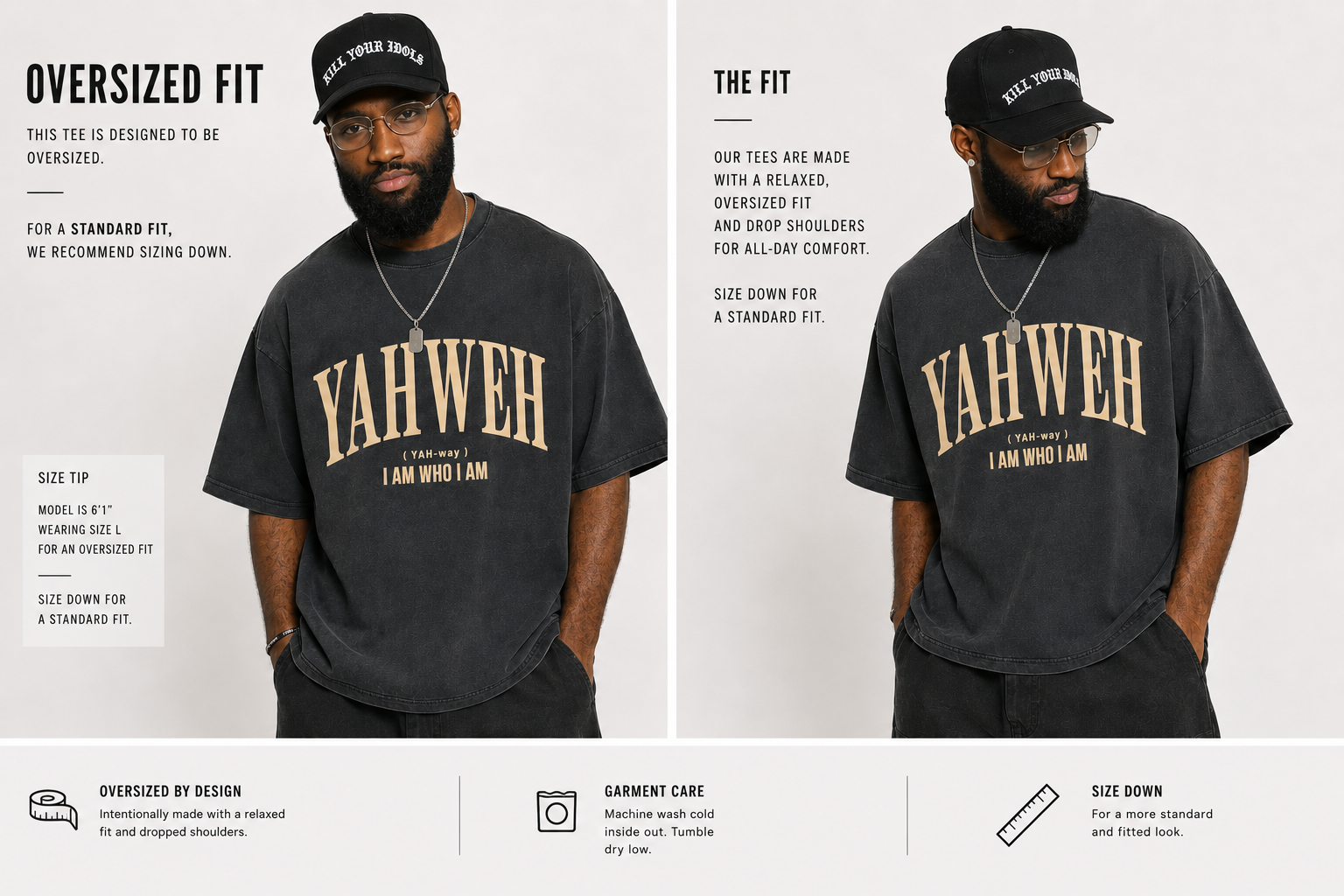 YAHWEH “I AM WHO I AM” Heavyweight Christian Streetwear Tee (Vintage Black)