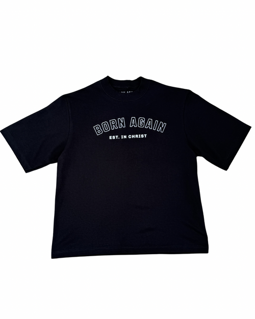 Born Again Essential Heavyweight Tee – Christian Streetwear Oversized T-Shirt (Black)