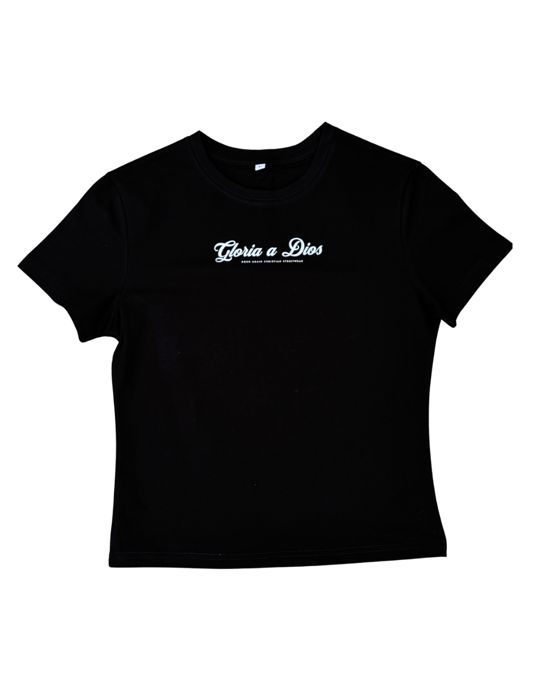 Gloria a Dios Fitted Baby Tee – Christian Streetwear Women’s Tee (Black)