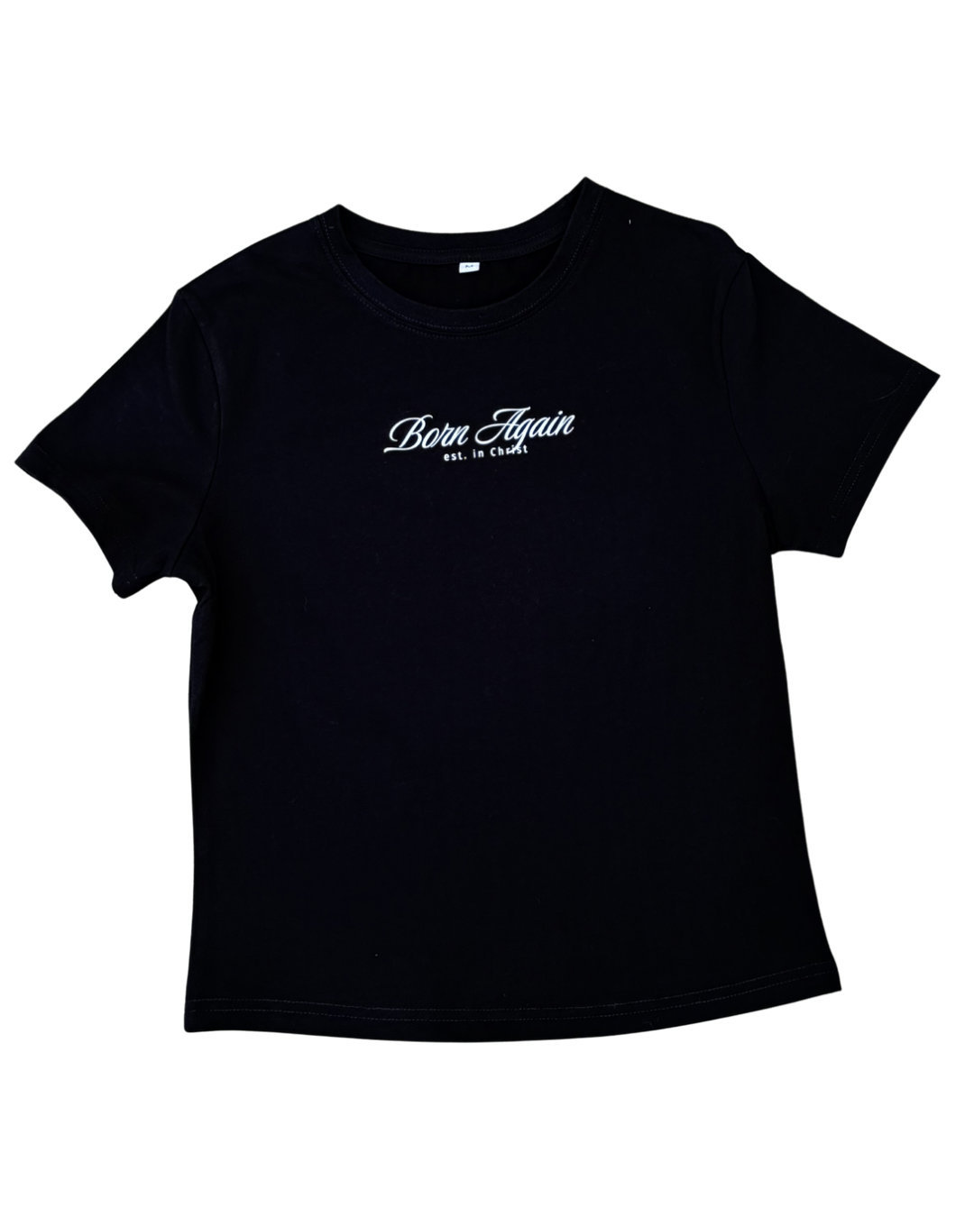 Born Again “Established in Christ” Fitted Baby Tee – Women’s Christian Streetwear (Black)