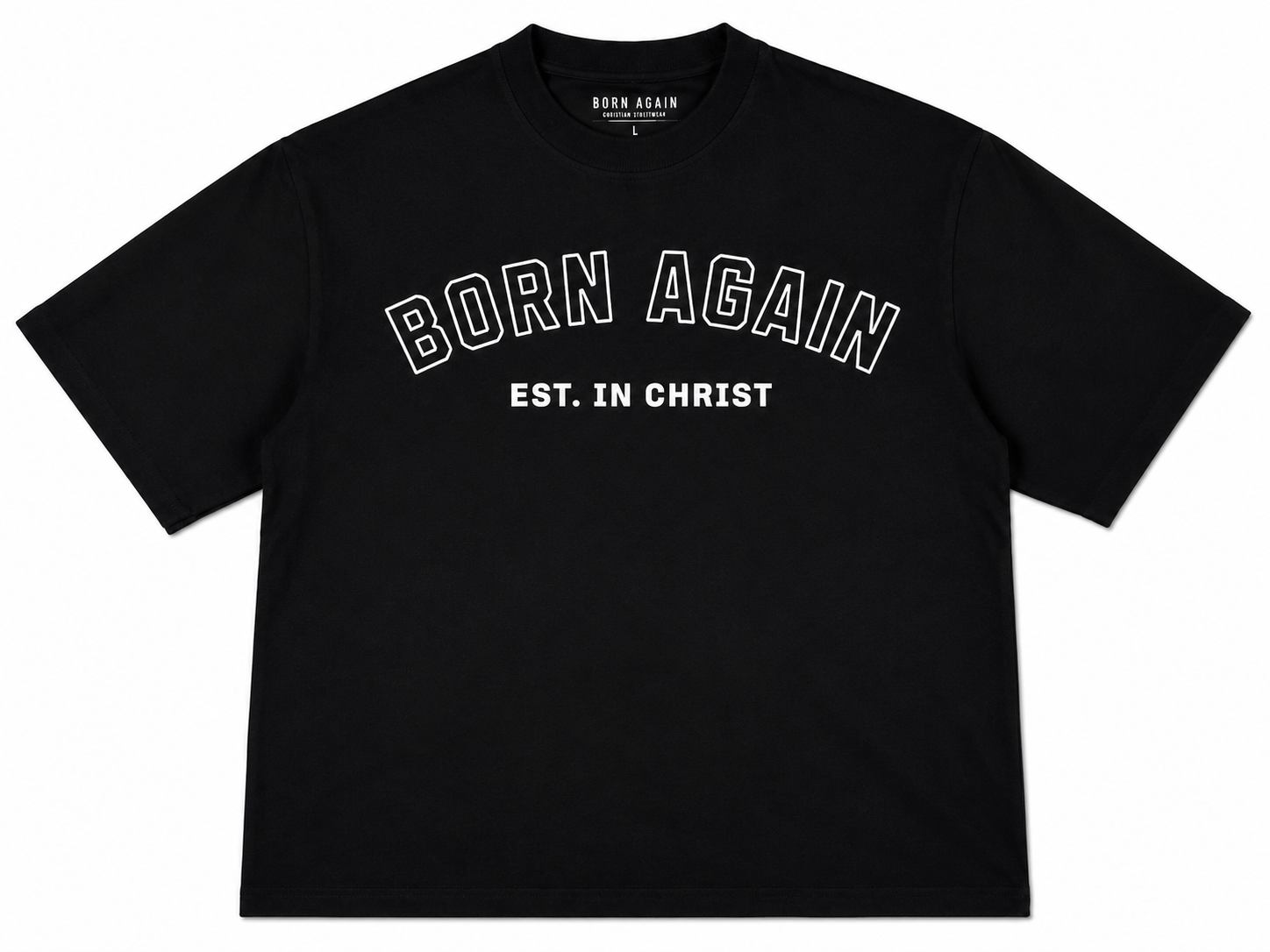 Born Again Essential Heavyweight Tee – Christian Streetwear Oversized T-Shirt (Black)