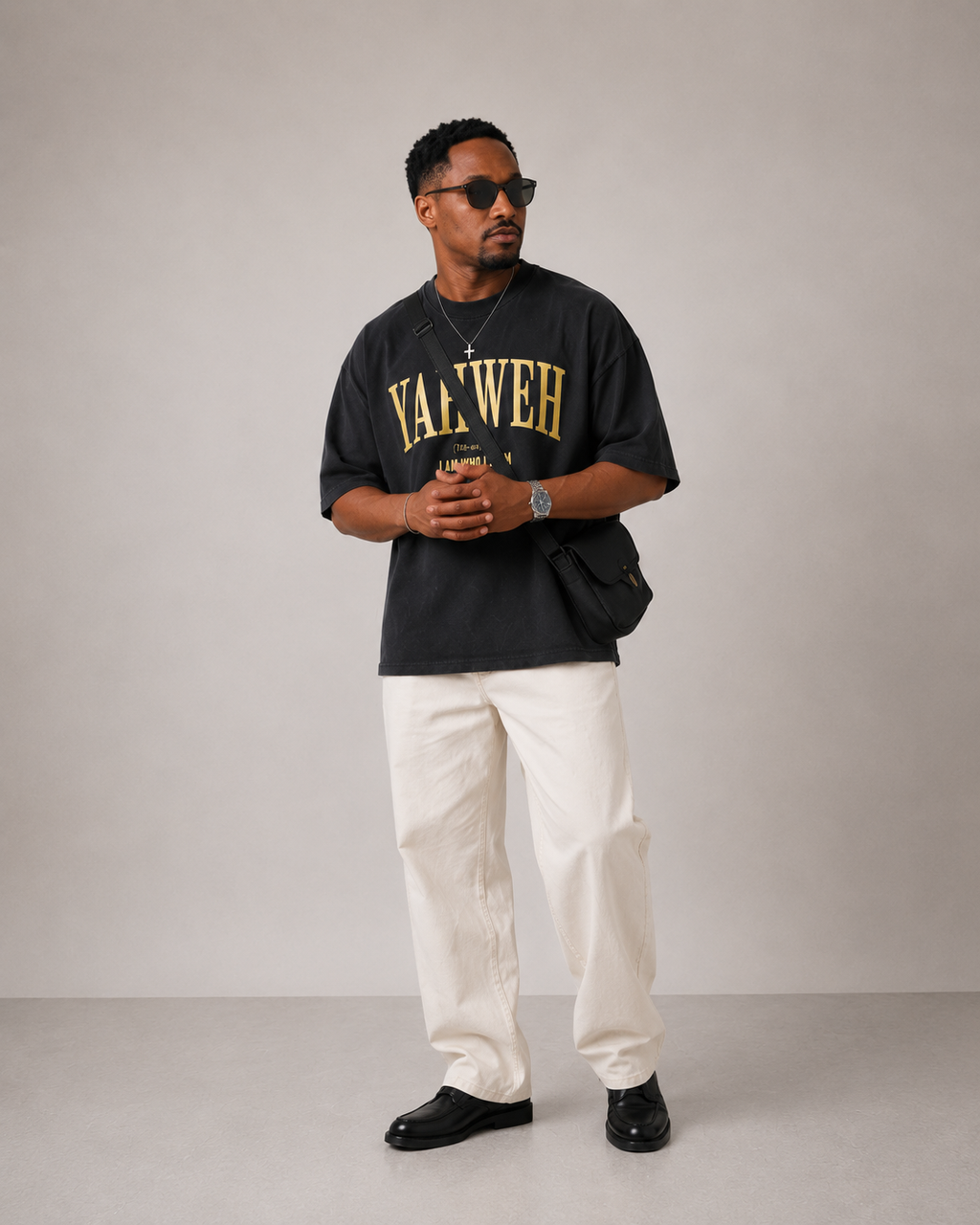 YAHWEH “I AM WHO I AM” Heavyweight Christian Streetwear Tee (Vintage Black)