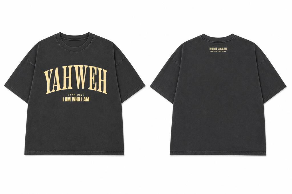 YAHWEH “I AM WHO I AM” Heavyweight Christian Streetwear Tee (Vintage Black)